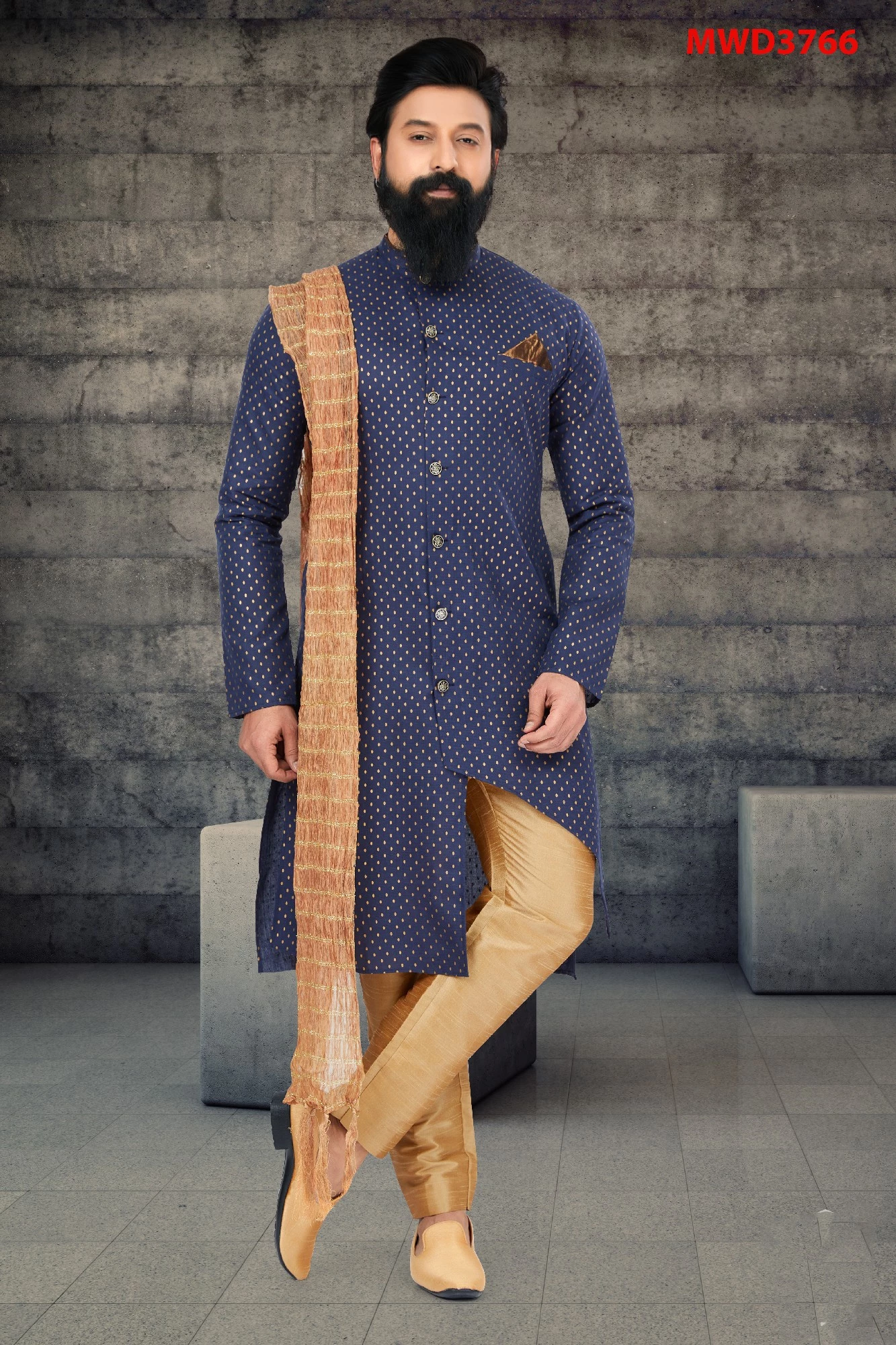 Blue Printed Mens Indo Western Sherwani, 36-1.webp